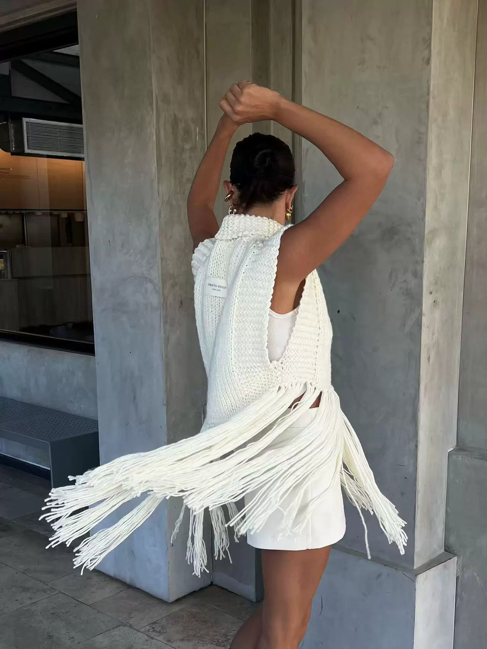 Zara Fringe Knit Sleeveless Hollow Out Beach Cover Up Sun Protection
